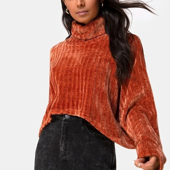 Altar'd State Sweaters - Altar'd State Cropped Chunky Crop Turtle Neck Burnt Orange Fall Sweater